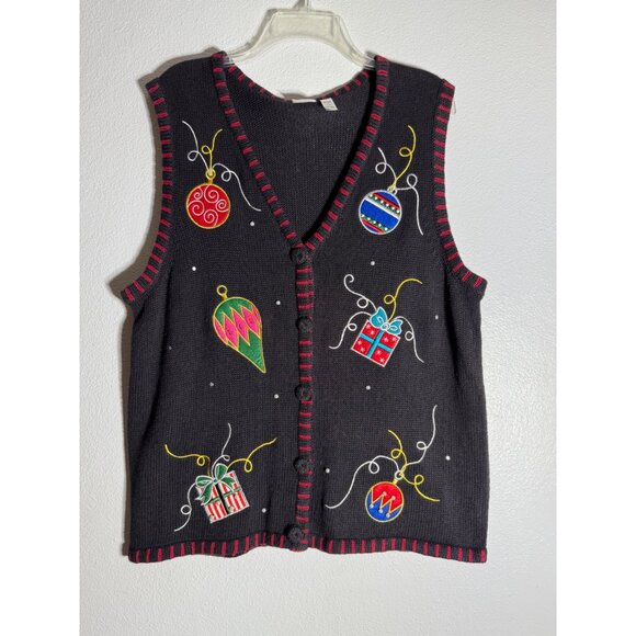 Holiday Editions Women XLarge black Christmas Sweater Vest - Picture 7 of 15